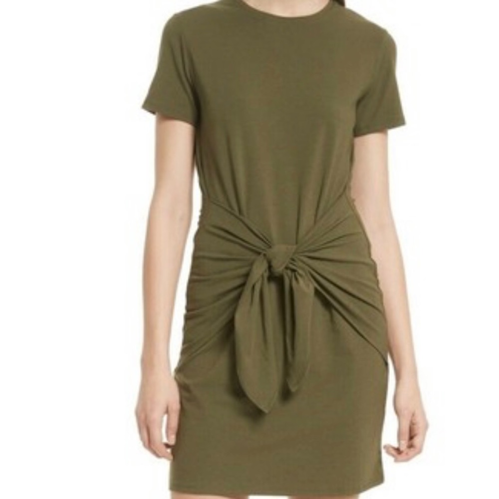 THEORY Green Womens Knot Wrap Tie Front Casual Dress, size petite